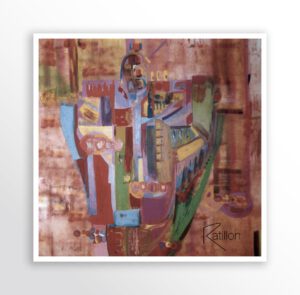 Africa, peinture acrylique art contemporain, évoque un masque stylisé qui émerge d'un fond texturé, interprétée de manière totalement abstraite.On y devine des motifs de tissus traditionnels.Cette oeuvre raconte une histoire ancienne, celle d'une terre habitée et de symboles transmis.Cette toile est un souffle chaud, des ocres brûlés dialoguent avec le rouge passion, tandis que les éclats de bleu profond et de vert émeraude vibrent comme des talismans cachés, des source de vie au coeur de l'évidence.