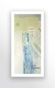 Marrakech, peinture acrylique art contemporain dans cette oeuvre, le regard s'élève le long d'une colonne de lumière, entre la blancheur d'un mur baigné de soleil et la résonance d'un bleu azur, l'espace se construit par touches successives, comme une mémoire fragmentée de l'architecture marocaine.La chaleur de l'air, la fraîcheur de l'ombre et la vibration du ciel. Nuances de blancs et de verts pâles.